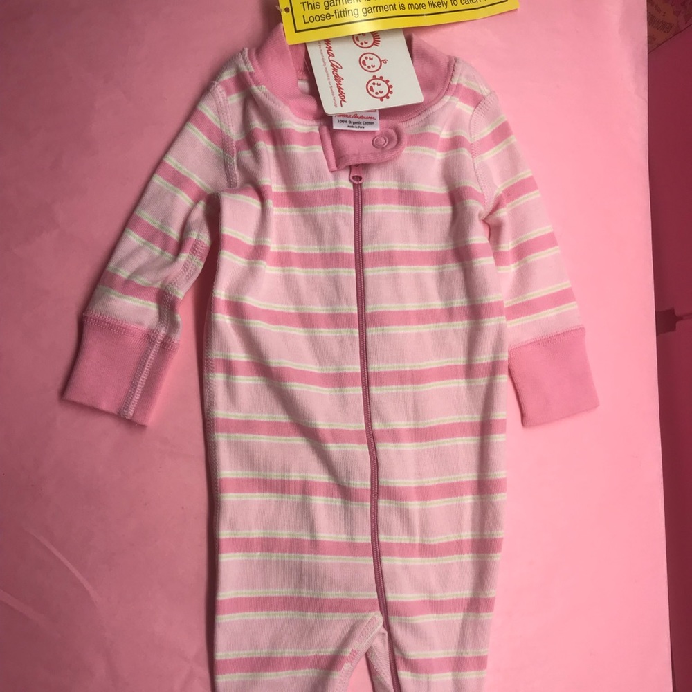 Hanna andersson Pink candy striped bodysuit romper kid baby girl onesie jumpsuit